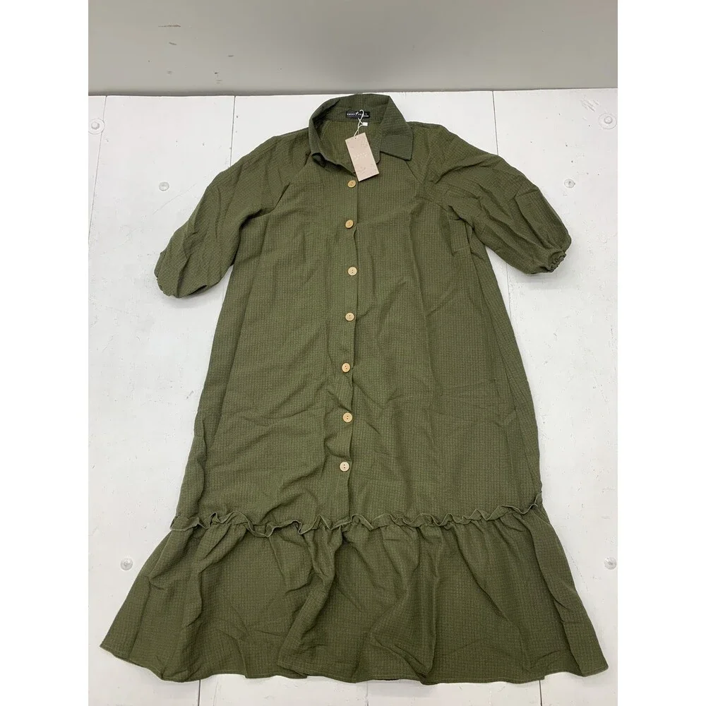 Emery Rose Womens Green Button Up Dress Size Large - Picture 1 of 5